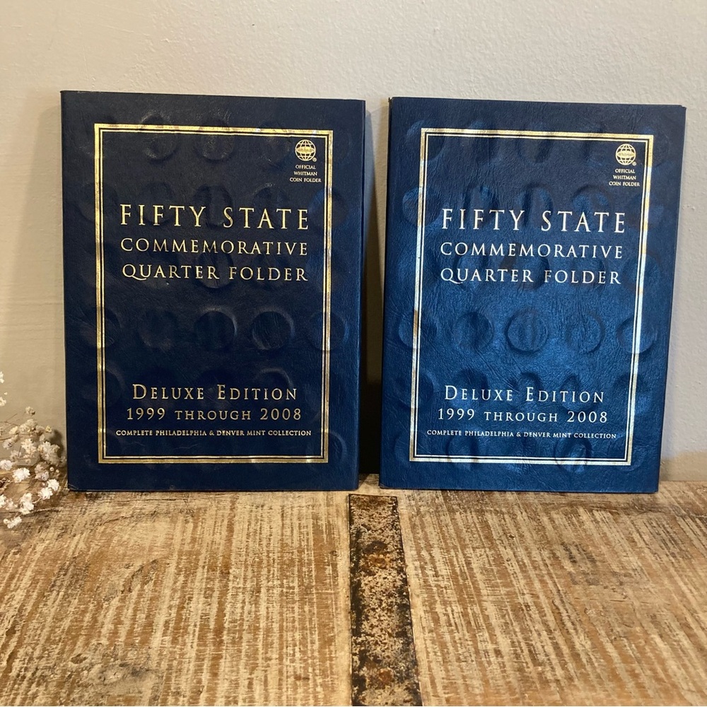 Lot of 2 Blue Fifty State Commemorative Quarter Folders w/167 Quarters Whitman